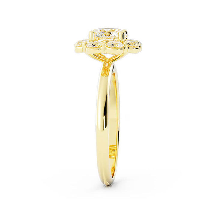 1.0ct Moissanite Round Halo 14K Yellow Gold Engagement Ring