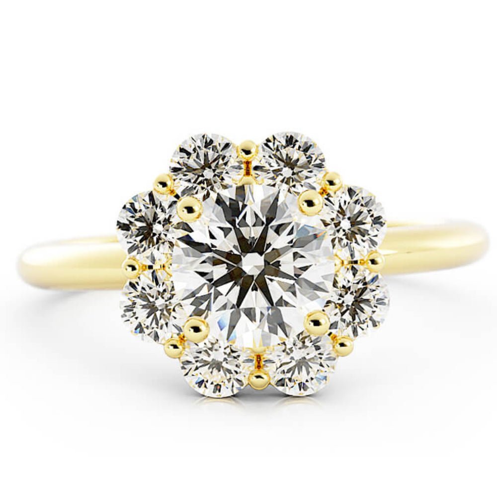 1.0ct Moissanite Round Halo 14K Yellow Gold Engagement Ring