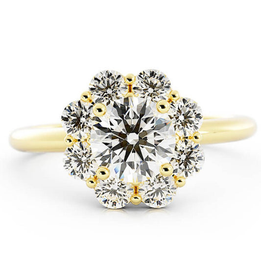 1.0ct Moissanite Round Halo 14K Yellow Gold Engagement Ring