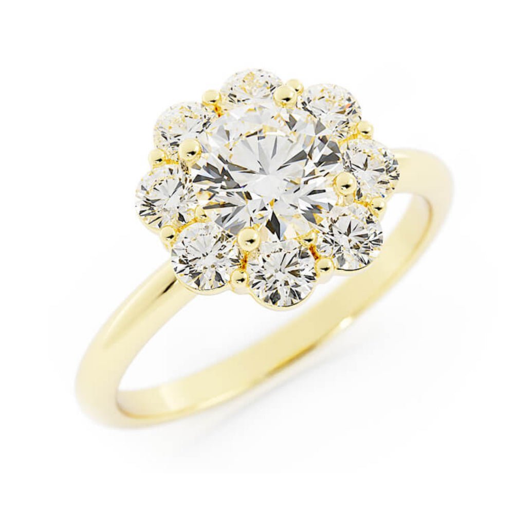1.0ct Moissanite Round Halo 14K Yellow Gold Engagement Ring