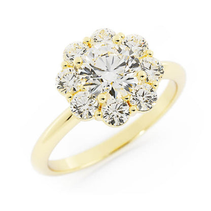 1.0ct Moissanite Round Halo 14K Yellow Gold Engagement Ring