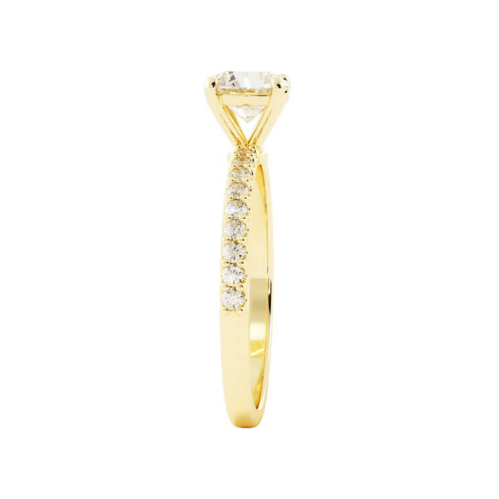 1.0ct Moissanite Pave Solitaire 14K Yellow Gold Engagement Ring