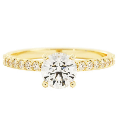 1.0ct Moissanite Pave Solitaire 14K Yellow Gold Engagement Ring