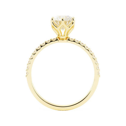 1.0ct Moissanite Pave Solitaire 14K Yellow Gold Engagement Ring