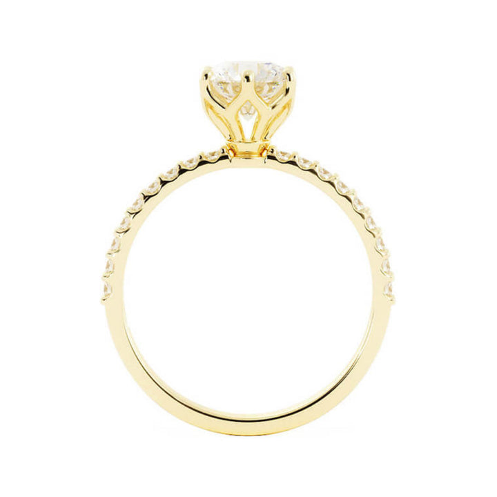 1.0ct Moissanite Pave Solitaire 14K Yellow Gold Engagement Ring