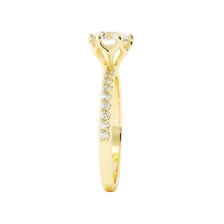 1.0ct Moissanite Pave Solitaire 14K Yellow Gold Engagement Ring