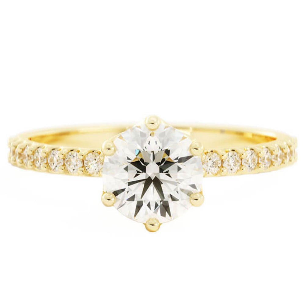 1.0ct Moissanite Pave Solitaire 14K Yellow Gold Engagement Ring