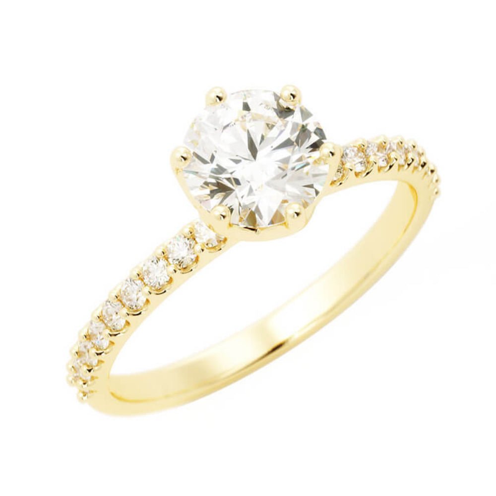 1.0ct Moissanite Pave Solitaire 14K Yellow Gold Engagement Ring