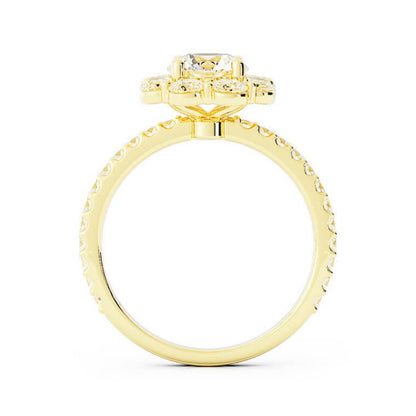 1.0ct Moissanite Pave Halo 14K Yellow Gold Engagement Ring