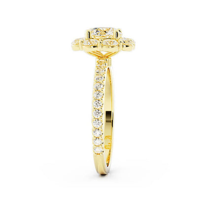 1.0ct Moissanite Pave Halo 14K Yellow Gold Engagement Ring