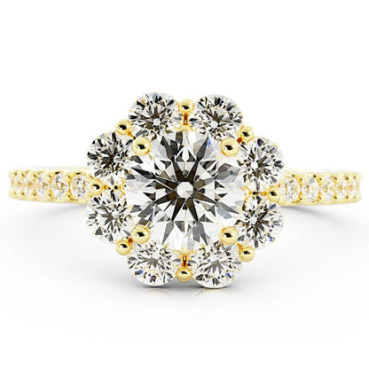 1.0ct Moissanite Pave Halo 14K Yellow Gold Engagement Ring