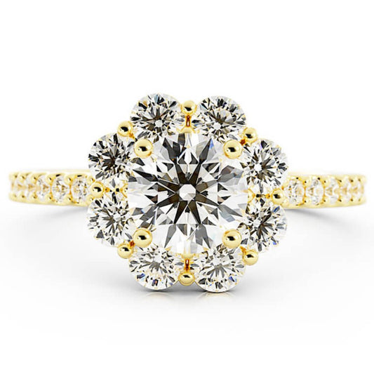 1.0ct Moissanite Pave Halo 14K Yellow Gold Engagement Ring