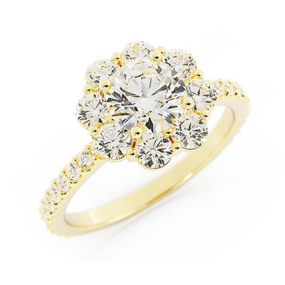 1.0ct Moissanite Pave Halo 14K Yellow Gold Engagement Ring