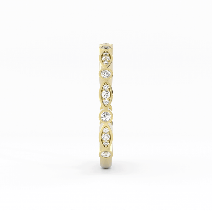 14K Yellow Gold Round Three Quarter Alternating Eyelet Lab Grown Diamond Wedding Band