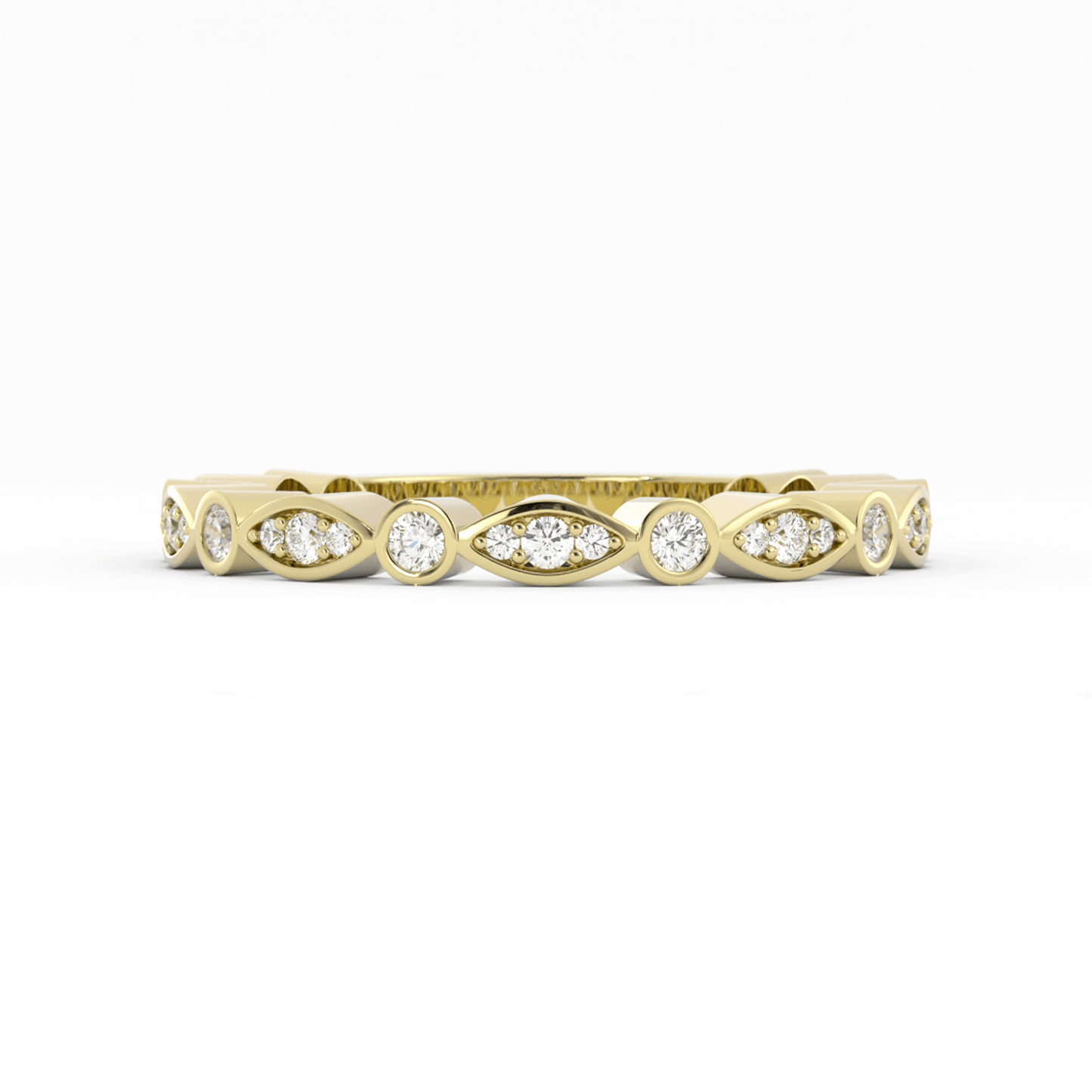 14K Yellow Gold Round Three Quarter Alternating Eyelet Lab Grown Diamond Wedding Band
