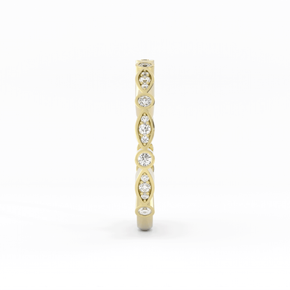 14K Yellow Gold Round Three Quarter Alternating Eyelet Natural Diamond Wedding Band