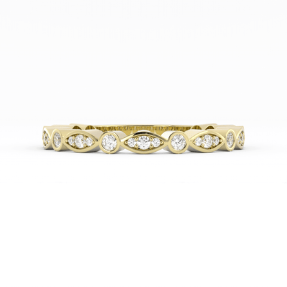 14K Yellow Gold Round Three Quarter Alternating Eyelet Natural Diamond Wedding Band