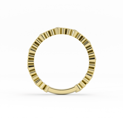 14K Yellow Gold Round Three Quarter Petal and Milgrain Natural Diamond Wedding Band