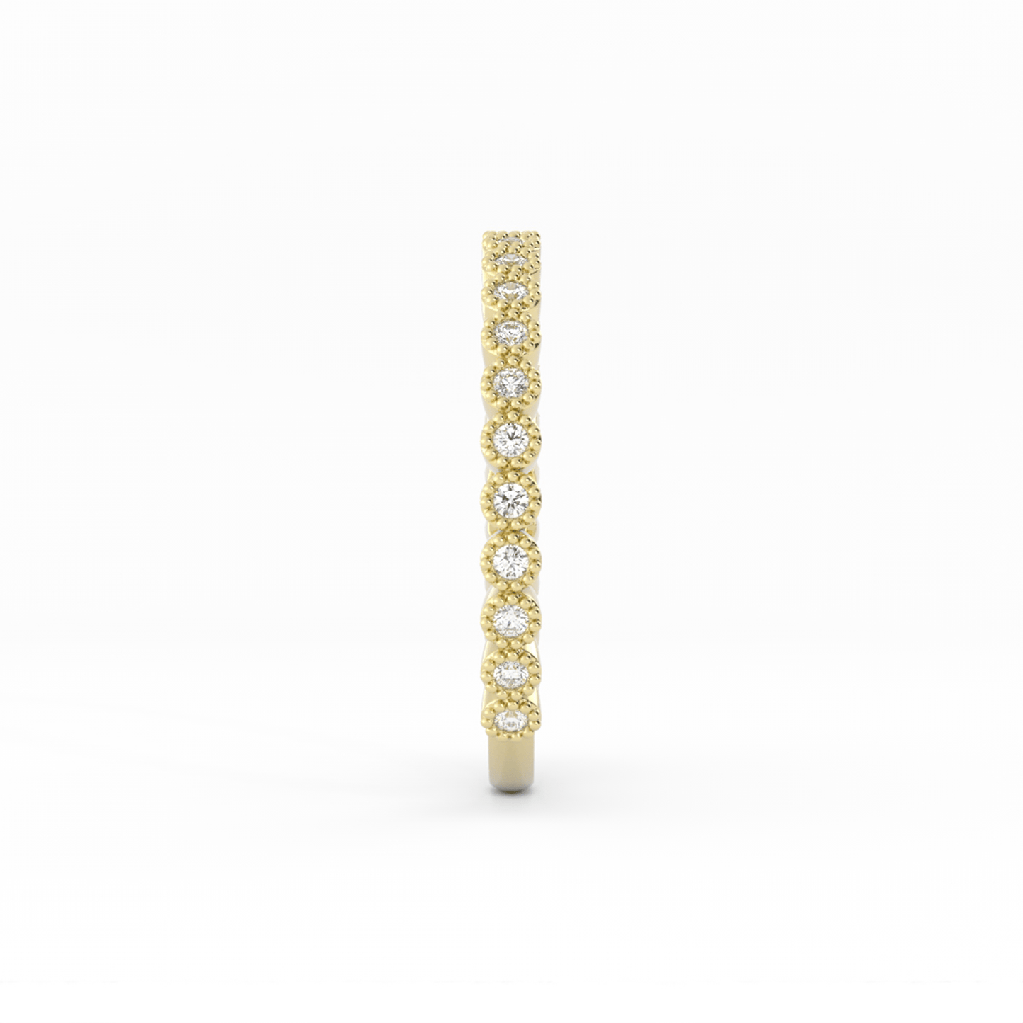 14K Yellow Gold Round Three Quarter Milgrain Lab Grown Diamond Wedding Band