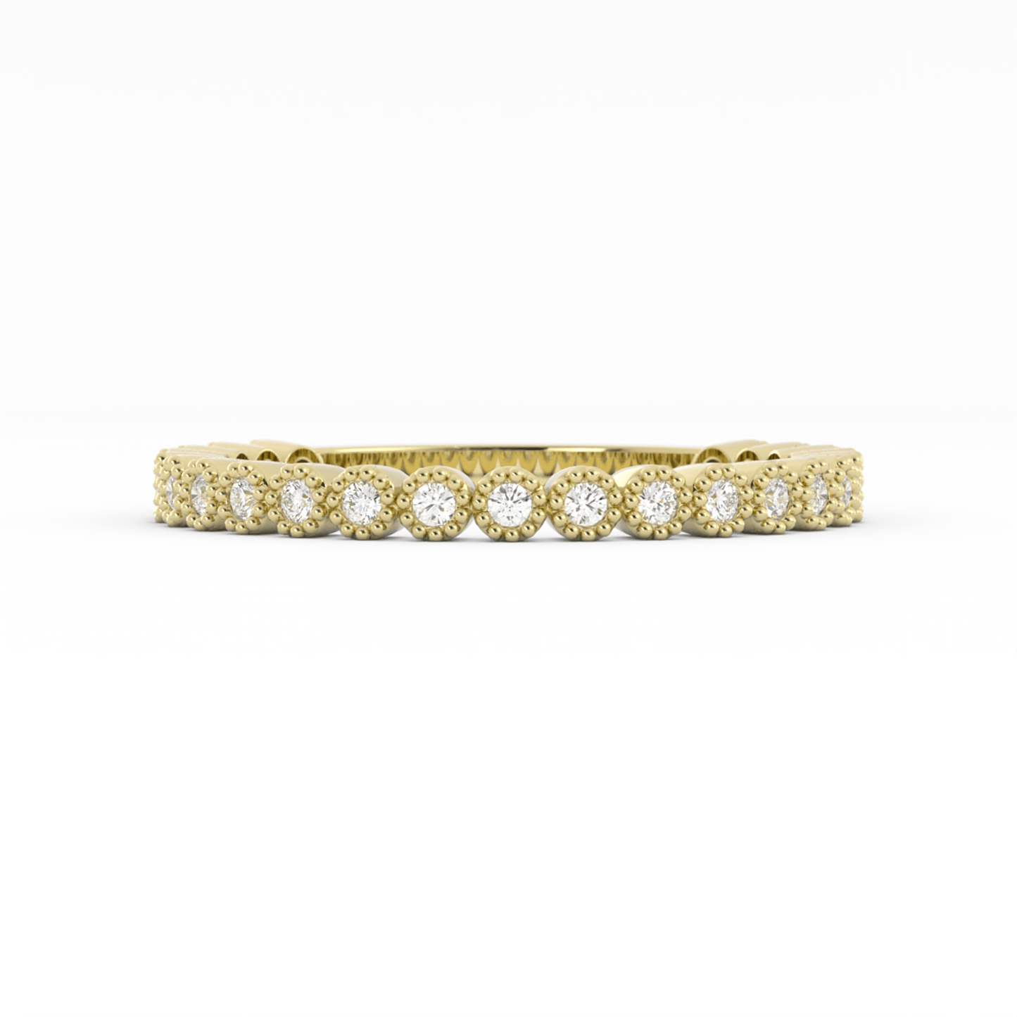 14K Yellow Gold Round Three Quarter Milgrain Lab Grown Diamond Wedding Band