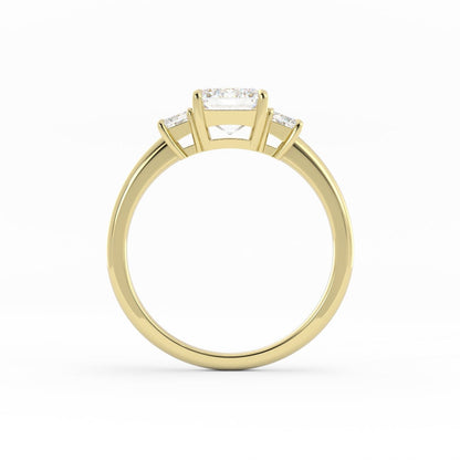 0.5ct Moissanite Emerald Cut Three Stone 14K Yellow Gold Engagement Ring