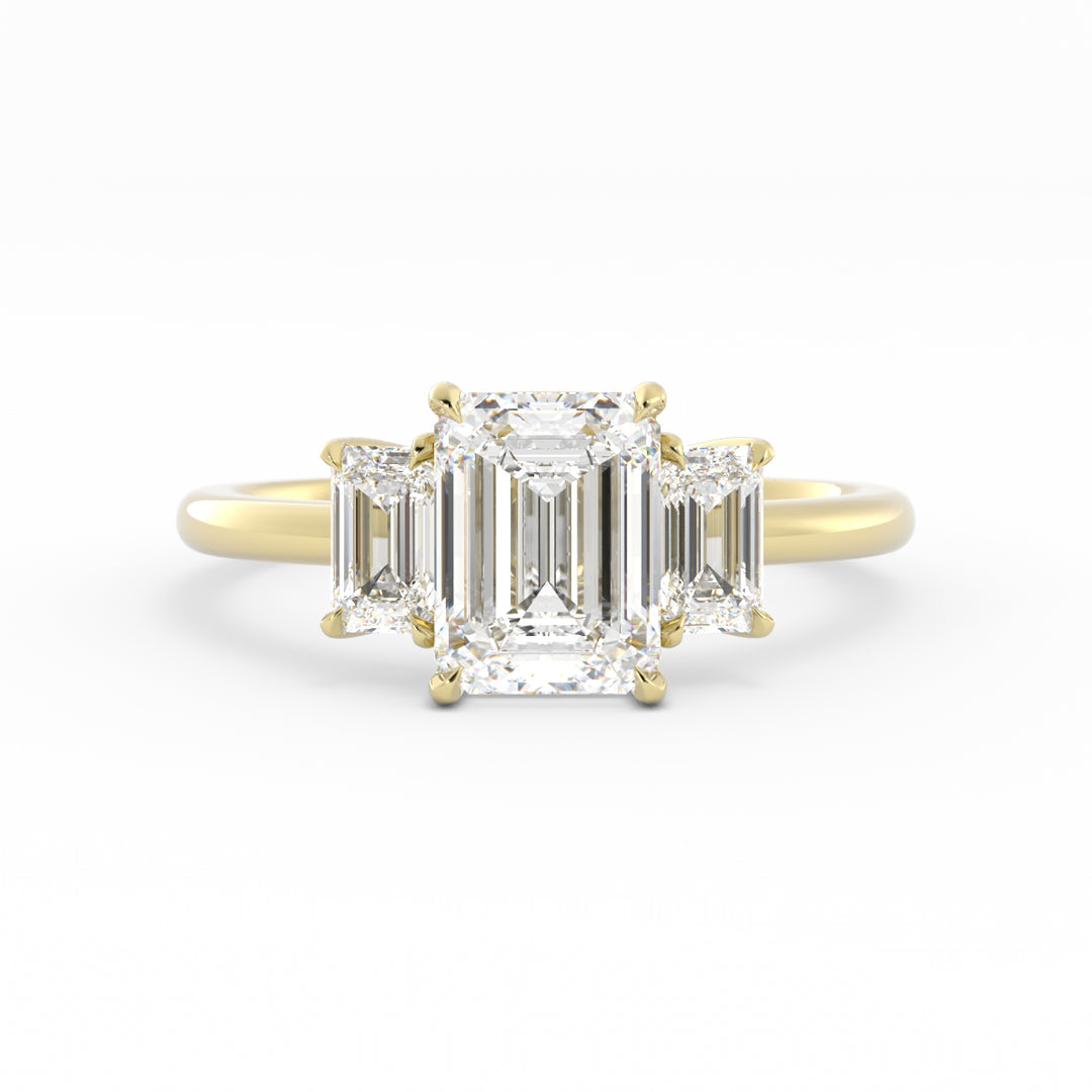 Emerald Cut Moissanite Three Stone Engagement Ring