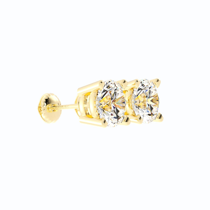 3.87ct Moissanite Round Large Stud 14K Yellow Gold Earring