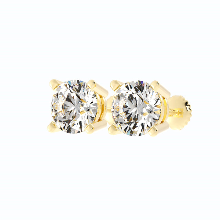 3.87ct Moissanite Round Large Stud 14K Yellow Gold Earring
