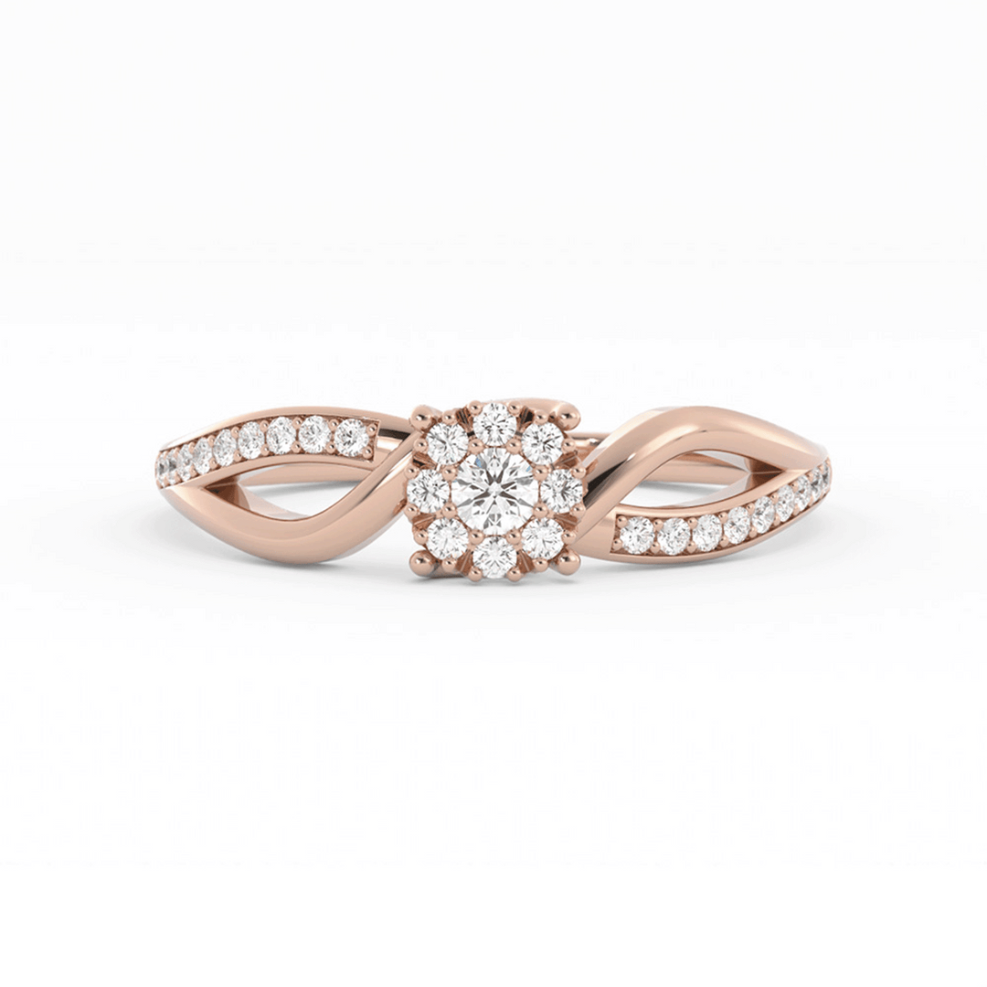 Lab Grown Diamond Split  Halo 18K Rose Gold Engagement Ring