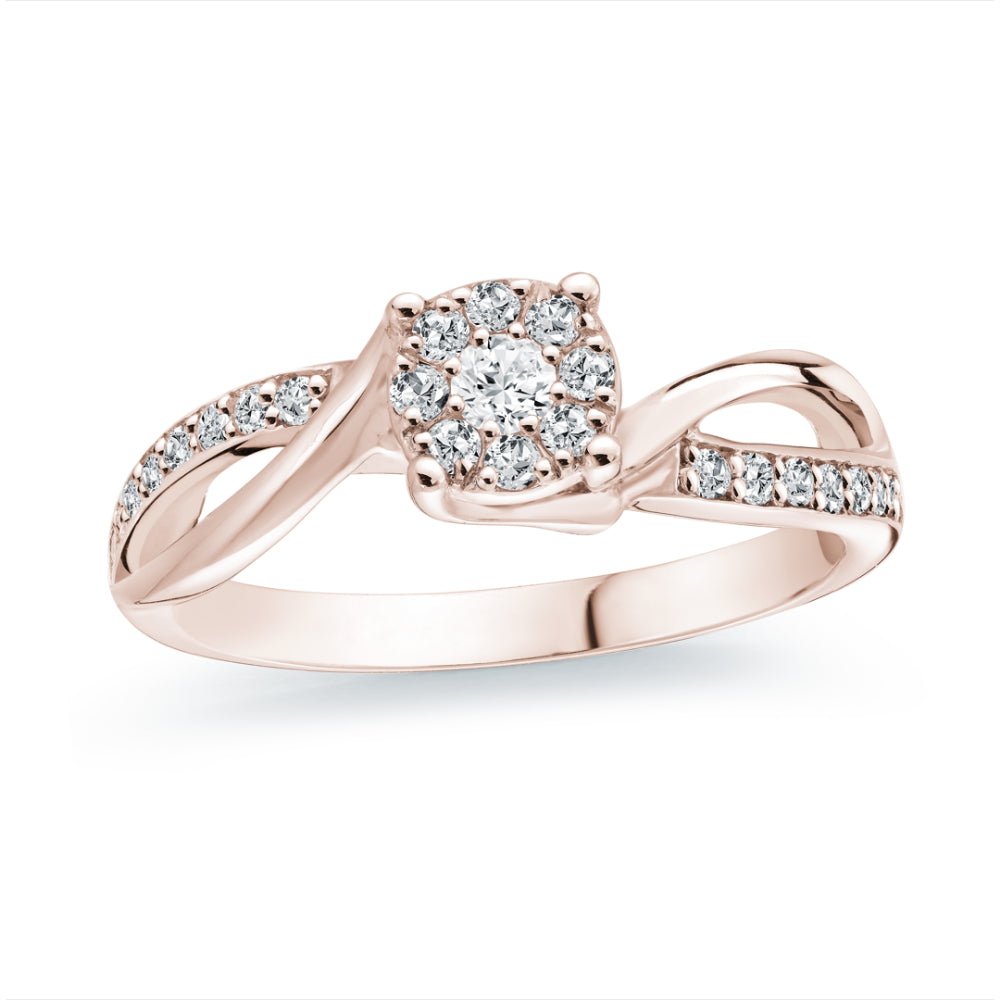 Natural Diamond Split  Halo 18K Rose Gold Engagement Ring