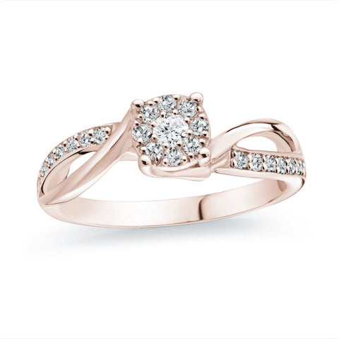 Natural Diamond Split  Halo 18K Rose Gold Engagement Ring
