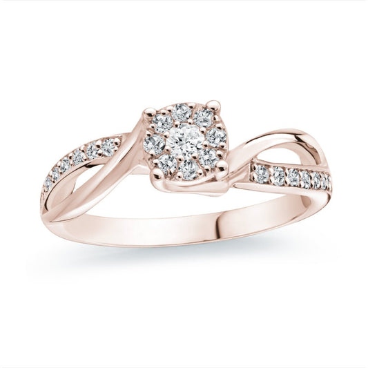 Natural Diamond Split  Halo 18K Rose Gold Engagement Ring