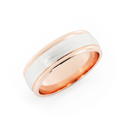 Two-Tone 18K Rose/White Gold, Satin Step Down Edge 6mm Wedding Band