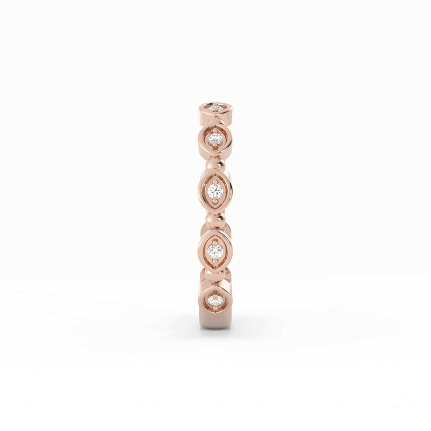 18K Rose Gold Round Bead and Eyelet Natural Diamond Wedding Band