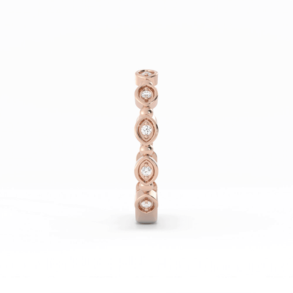 18K Rose Gold Round Bead and Eyelet Natural Diamond Wedding Band