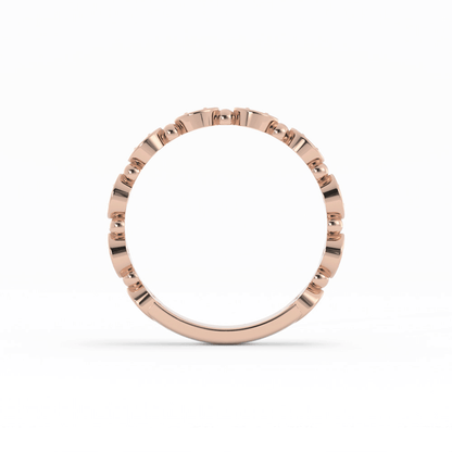 18K Rose Gold Round Bead and Eyelet Natural Diamond Wedding Band