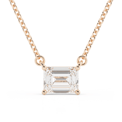 1.75ct Moissanite Classic Emerald Cut Solitaire 18K Rose Gold Necklace