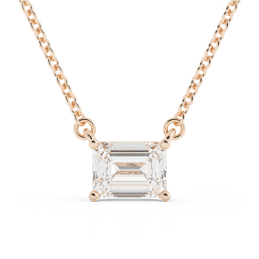 1.75ct Moissanite Classic Emerald Cut Solitaire 18K Rose Gold Necklace