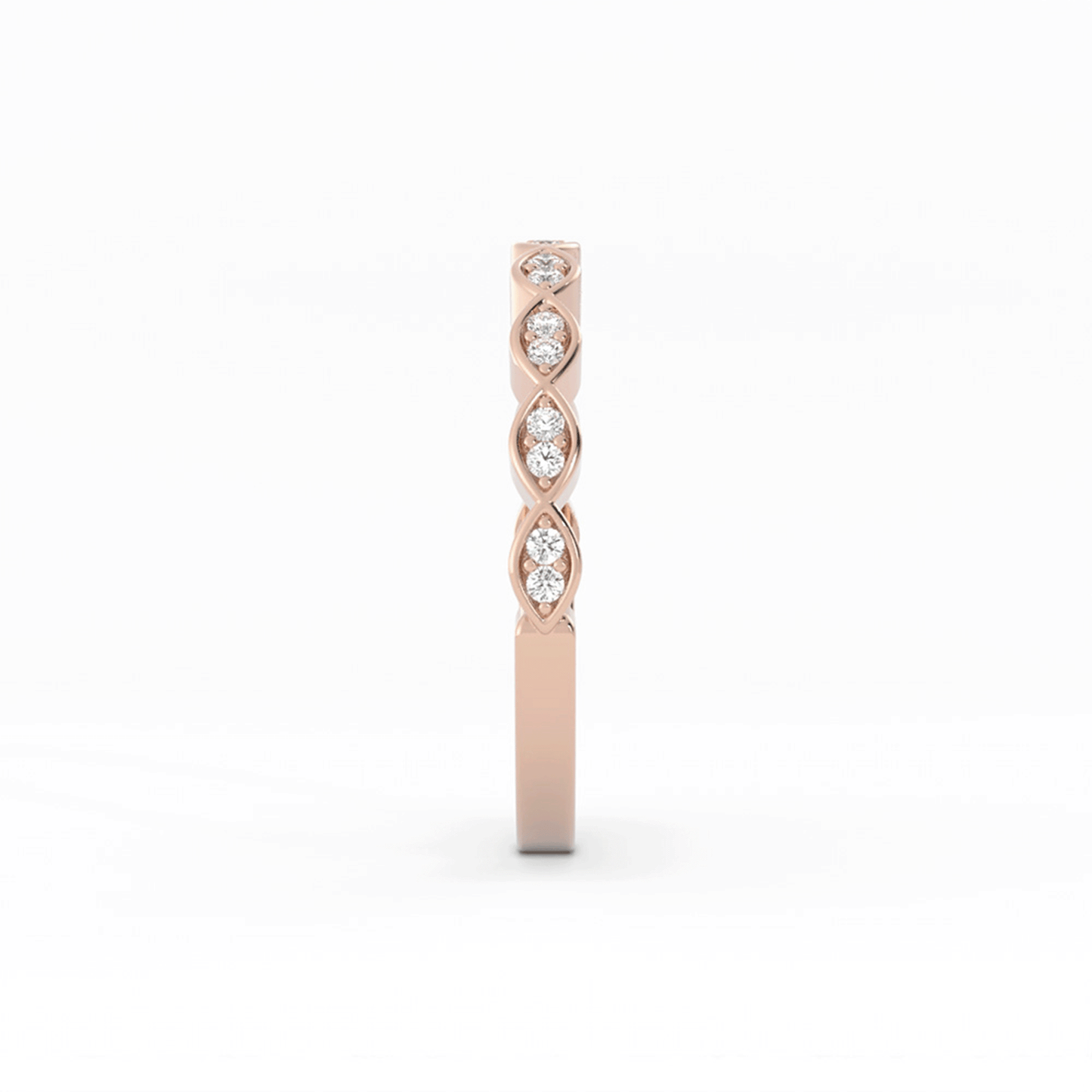 18K Rose Gold Round Half Shank Eyelet Paired Stone Lab Grown Diamond Wedding Band