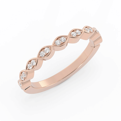 18K Rose Gold Round Half Shank Eyelet Paired Stone Natural Diamond Wedding Band