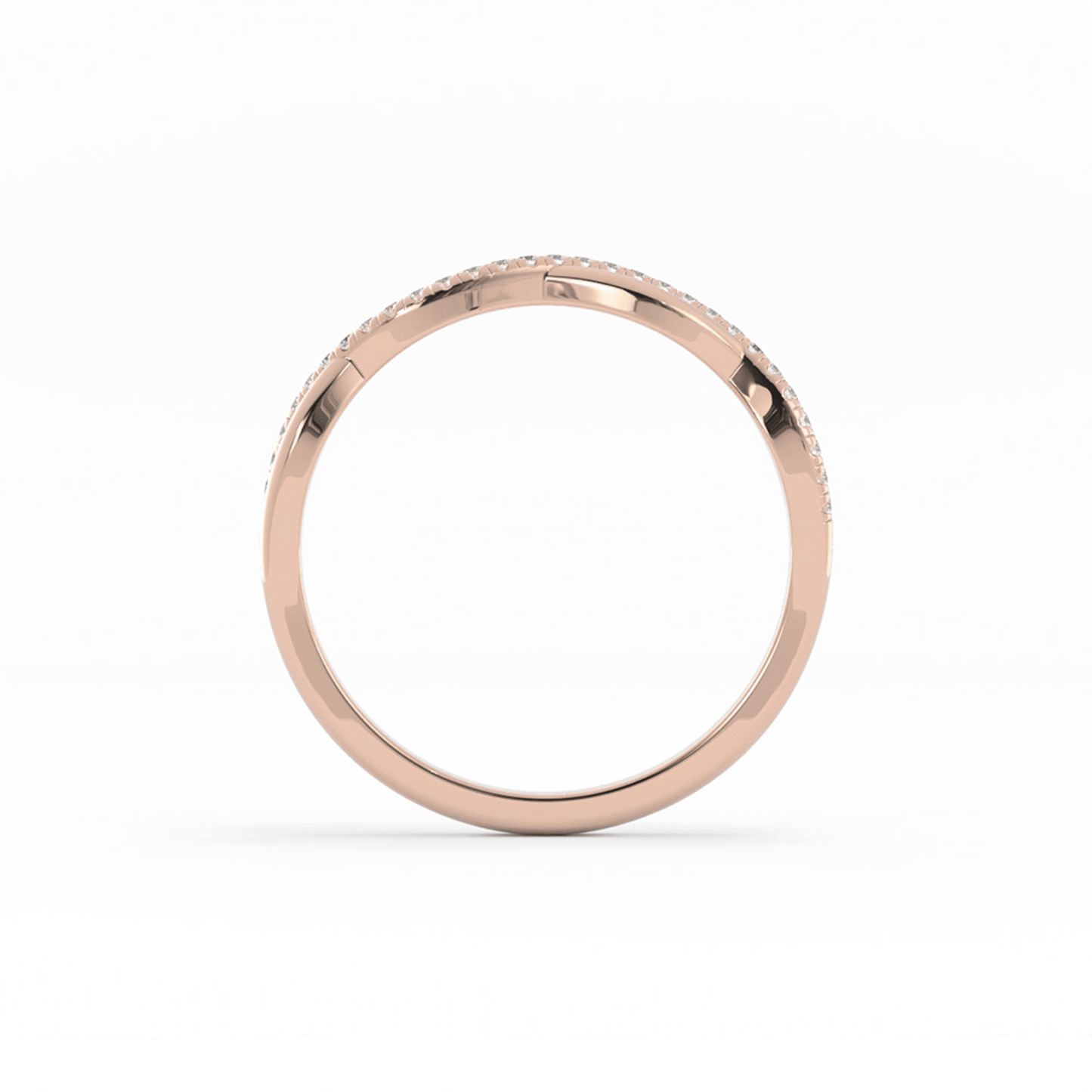 18K Rose Gold Round Half Shank Wave Pattern Lab Grown Diamond Wedding Band