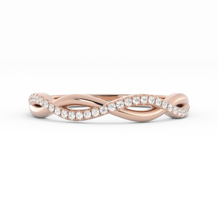 18K Rose Gold Round Half Shank Wave Pattern Lab Grown Diamond Wedding Band