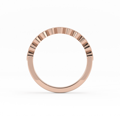 18K Rose Gold Round Half Shank Eyelet Milgrain Lab Grown Diamond Wedding Band