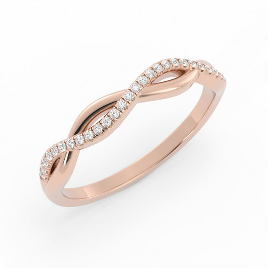 18K Rose Gold Round Half Shank Wave Pattern Natural Diamond Wedding Band