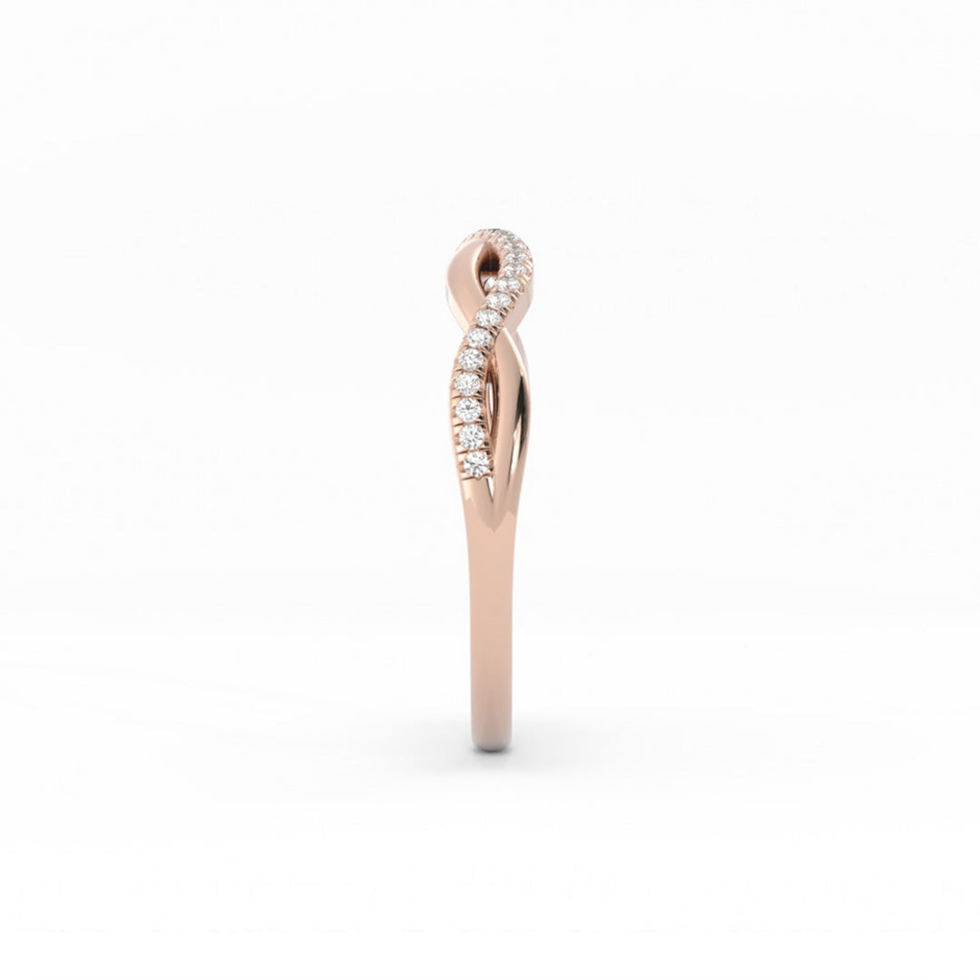 18K Rose Gold Round Half Shank Wave Pattern Natural Diamond Wedding Band