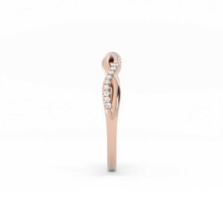 18K Rose Gold Round Half Shank Wave Pattern Natural Diamond Wedding Band