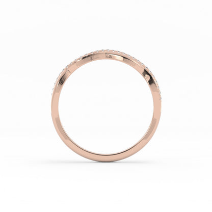 18K Rose Gold Round Half Shank Wave Pattern Natural Diamond Wedding Band