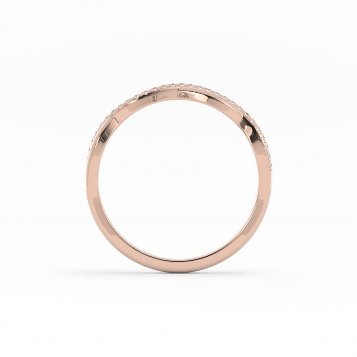 18K Rose Gold Round Half Shank Wave Pattern Natural Diamond Wedding Band
