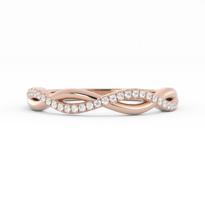 18K Rose Gold Round Half Shank Wave Pattern Natural Diamond Wedding Band