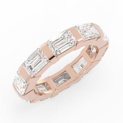 18K Rose Gold Lab Grown Emerald Cut Eternity 4mm Wedding Band